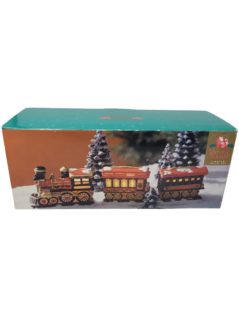 Christmas 1997 Village Square Lighted 3 Piece Ceramic Train Set Mervyn's working